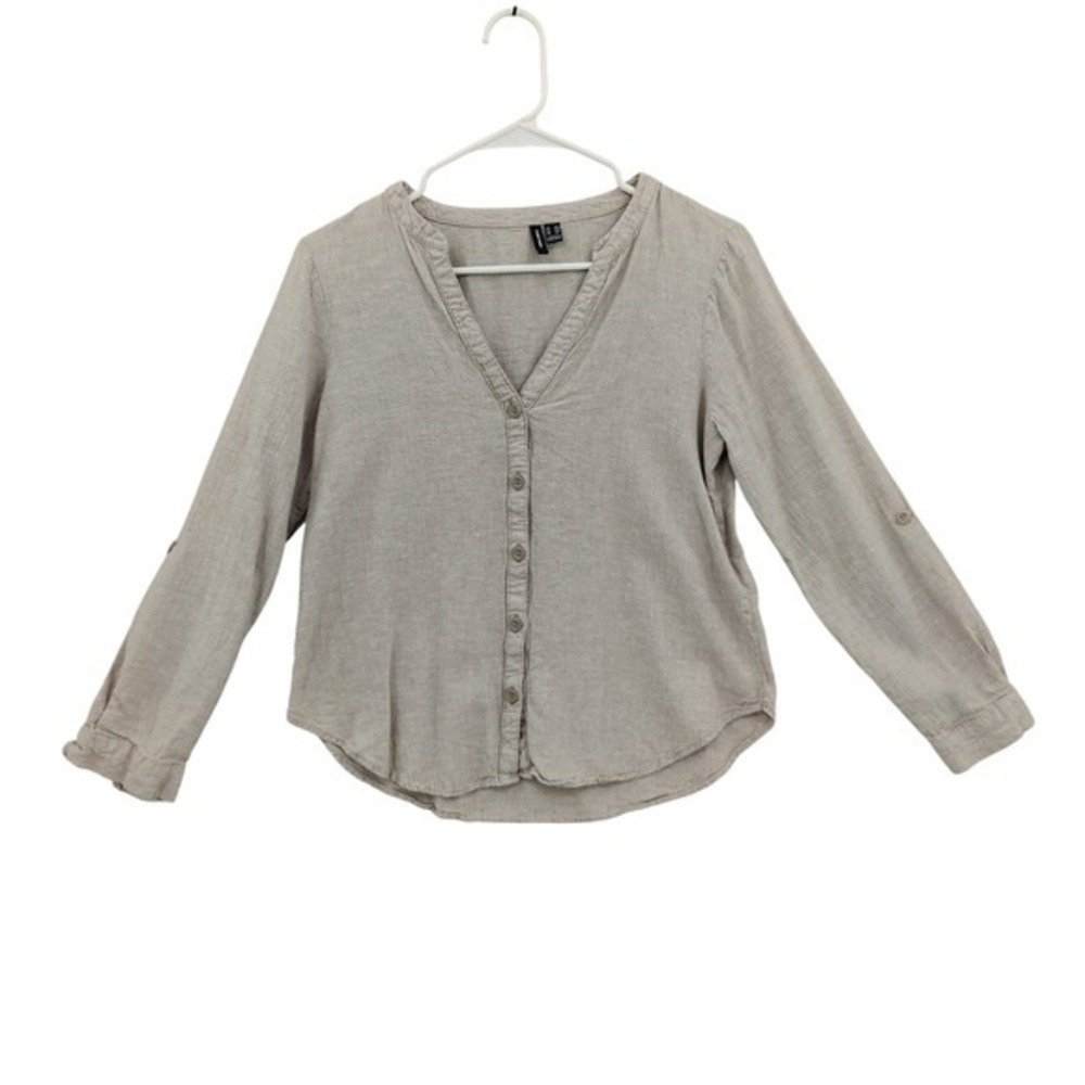 Vero Moda Womens Earthy Neutral Coastal Linen Blend VNeck Shirt S Beige Blouse